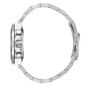 Chronograph watch with blue dial and silver stainless steel bracelet