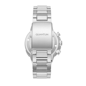 Chronograph watch with blue dial and silver stainless steel bracelet