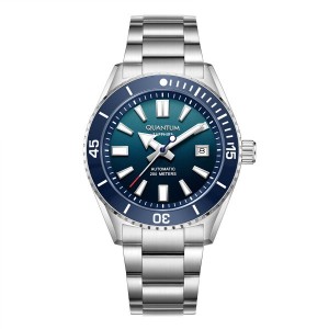 Quantum automatic diver watch with blue dial and stainless steel bracelet