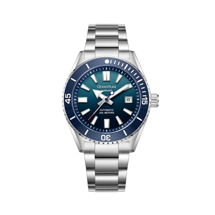 Quantum automatic diver watch with blue dial and stainless steel bracelet