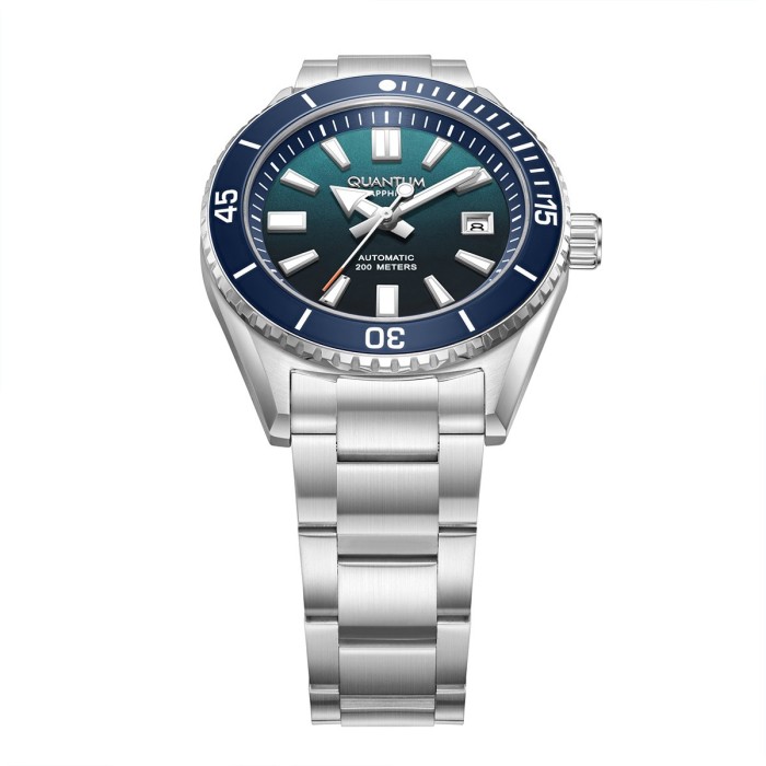 Quantum automatic diver watch with blue dial and stainless steel bracelet