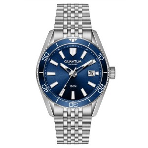 Quantum watch with blue dial and stainless steel bracelet