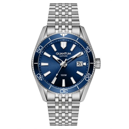 Quantum watch with blue dial and stainless steel bracelet
