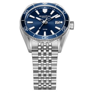 Quantum watch with blue dial and stainless steel bracelet