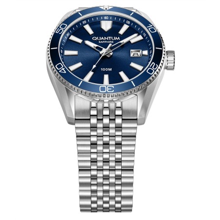 Quantum watch with blue dial and stainless steel bracelet