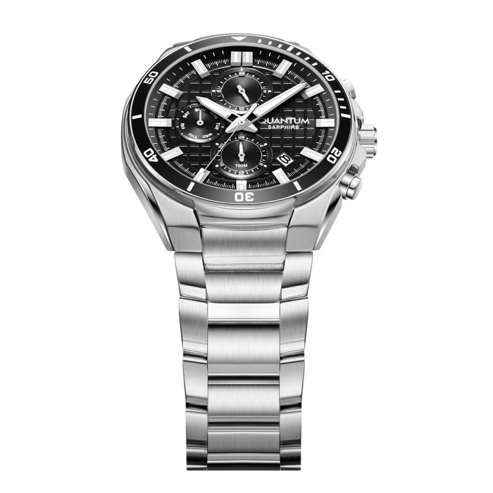 Ρολόι Quantum | Μαύρο Καντράν Ασημί Μπρασελέ