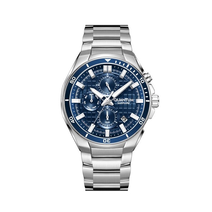 Ρολόι Quantum chronograph με μπλε καντράν και ασημί μπρασελέ