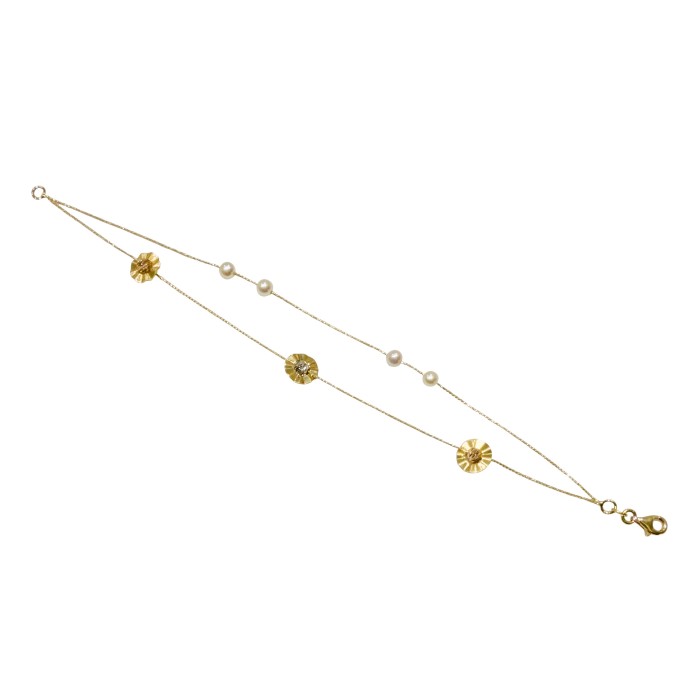 Δίχρωμο χρυσό βραχιόλι 14Κ με μαργαριτάρι