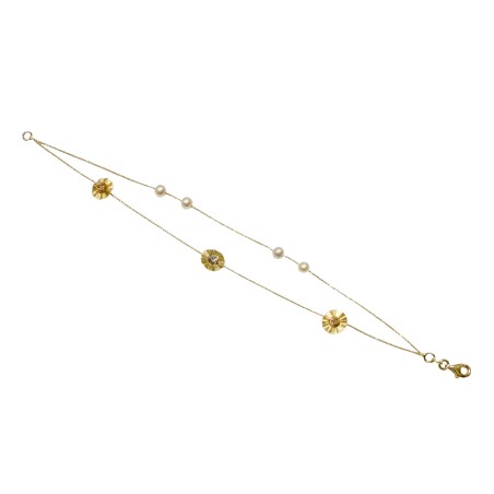 Δίχρωμο χρυσό βραχιόλι 14Κ με μαργαριτάρι