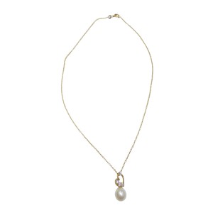 14K gold necklace with pearl and zircon stones