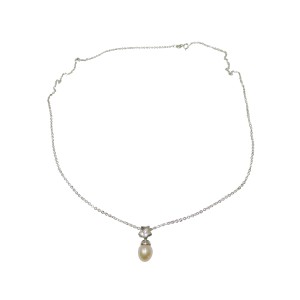 14K white gold necklace with pearl and zircon stones