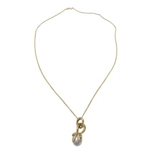14K gold necklace with pearl and zircon stones