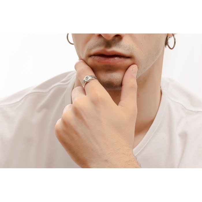 Λευκό ανδρικό δαχτυλίδι 14Κ με ζιργκόν