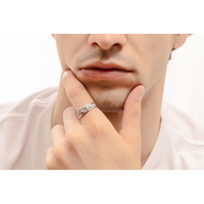 14K white gold men’s ring with zircon stone