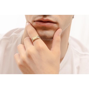 14K two-tone men’s ring with zircon stone