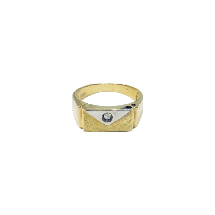 14K two-tone men’s ring with zircon stone