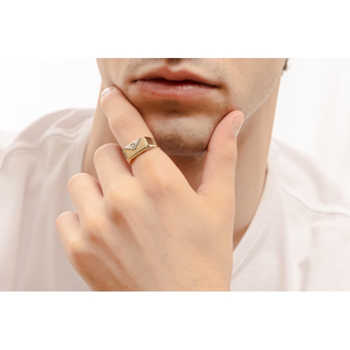 14K two-tone men’s ring with zircon stone