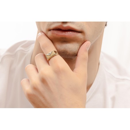 14K two-tone men’s ring with zircon stone