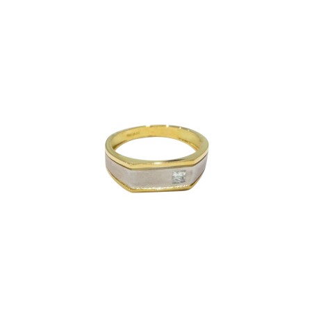 18K two-tone men’s ring with zircon stone