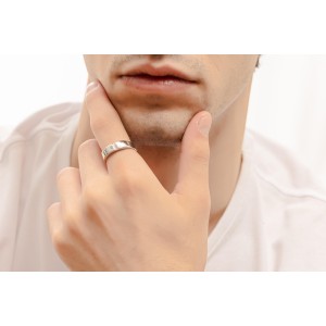 14K men’s white gold ring with zircon stone