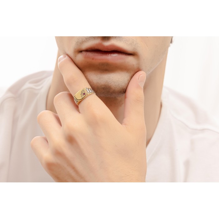 Δίχρωμο ανδρικό δαχτυλίδι 14Κ με πέτρα ζιργκόν