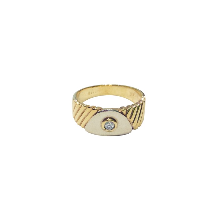 14K two-tone gold men’s ring with zircon