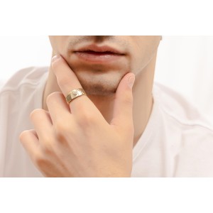 14K two-tone gold men’s ring with zircon