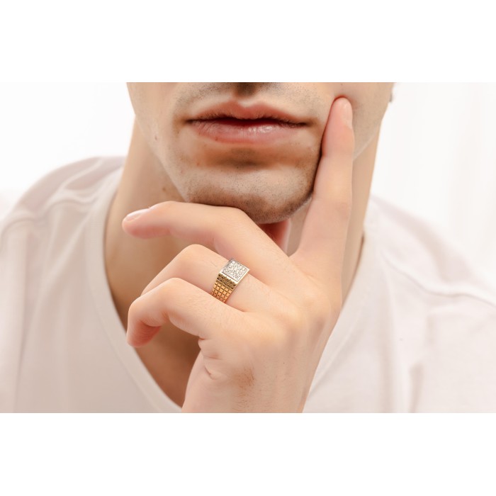 Δίχρωμο ανδρικό δαχτυλίδι 14Κ με ζιργκόν