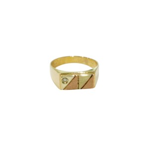 14K two-tone gold men’s ring with zircon