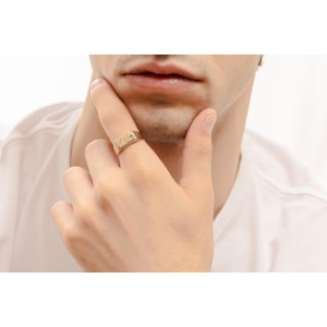 14K two-tone gold men’s ring with zircon