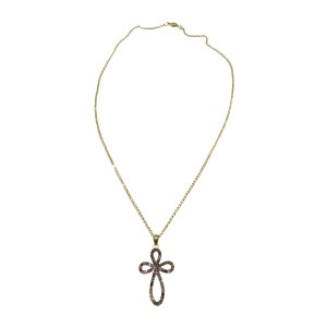 14K gold cross necklace with zircon stones