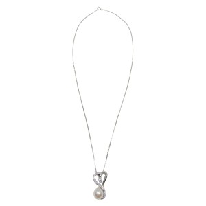 14K white gold necklace with pearl and zircon stones