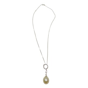 14K white gold necklace with pearl and zircon stones