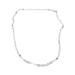 14K white gold necklace with pearl and zircon stones