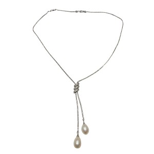 14K white gold women’s necklace with pearls and zircon stones