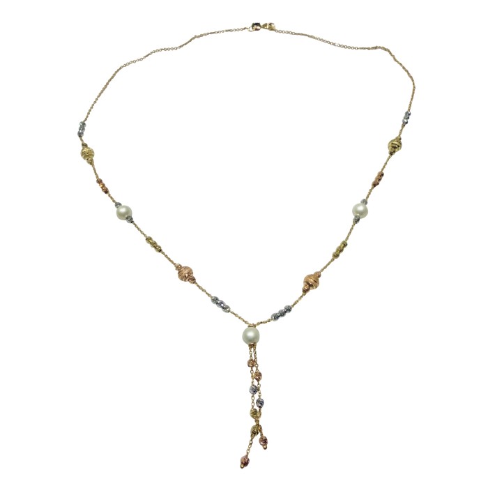 Δίχρωμο γυναικείο κολιέ 14Κ με μαργαριτάρι