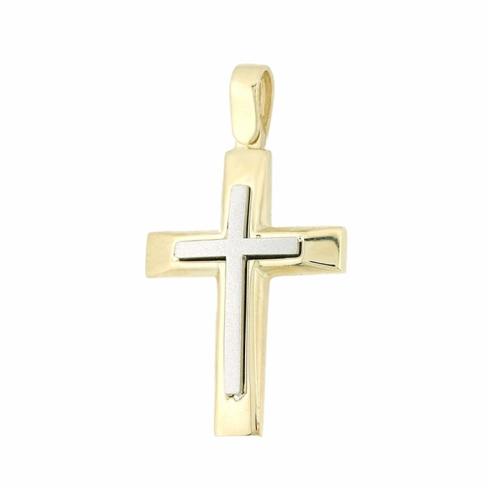 14K two-tone gold cross pendant