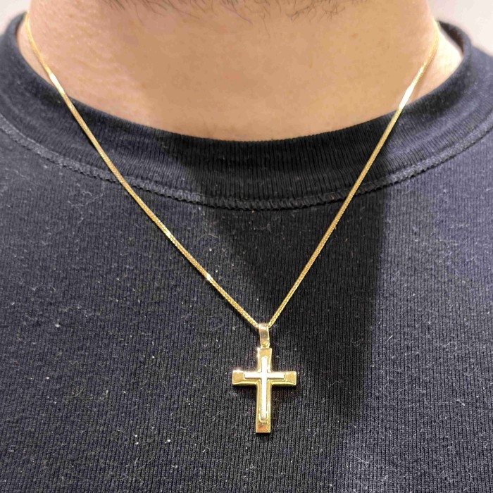 14K two-tone gold cross pendant