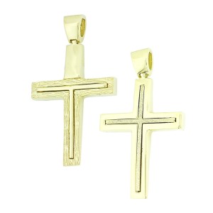 Χρυσός γυναικείος σταυρός διπλής όψης 14Κ με ζιργκόν
