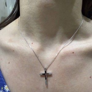 Λευκόχρυσος γυναικείος σταυρός 14Κ με ζιργκόν