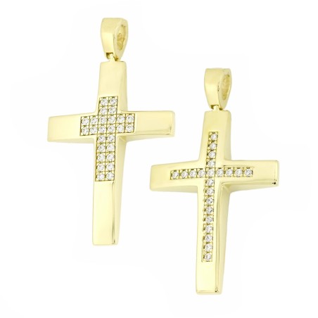 Χρυσός γυναικείος σταυρός 14Κ διπλής όψης με ζιργκόν