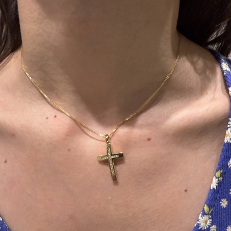Χρυσός γυναικείος σταυρός 14Κ διπλής όψης με ζιργκόν