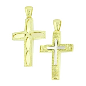 14K two-tone double-sided gold cross