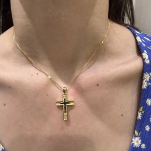 Δίχρωμος γυναικείος σταυρός 14Κ διπλής όψης