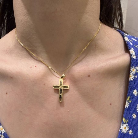 Δίχρωμος γυναικείος σταυρός 14Κ διπλής όψης