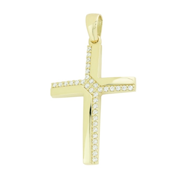 14K gold cross with zircon stones