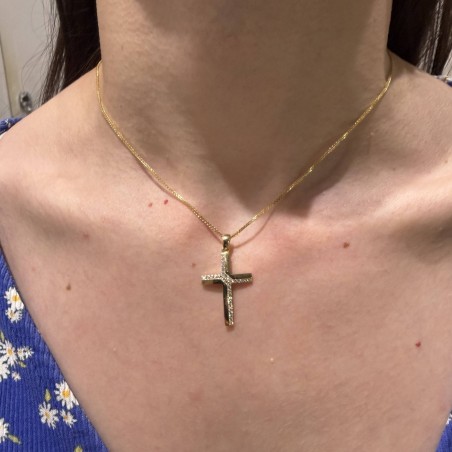 14K gold cross with zircon stones