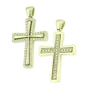14K gold double-sided cross with zircon stones