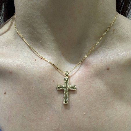 Χρυσός γυναικείος σταυρός 14Κ διπλής όψης με ζιργκόν