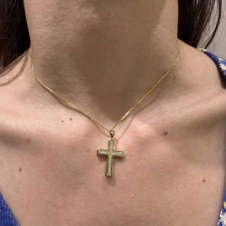 Χρυσός γυναικείος σταυρός 14Κ διπλής όψης με ζιργκόν